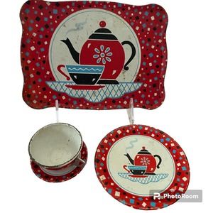 4 Pieces Of Child’s Tin Tea Set Coffee Time 1959